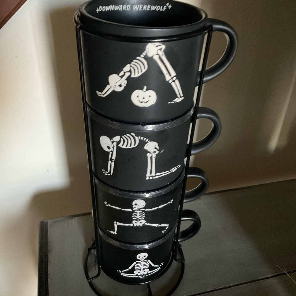 Black Skeleton Yoga Mugs Set o4